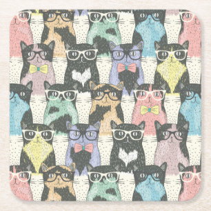 Hipster Cute Cats Pattern Kartonnen Onderzetters