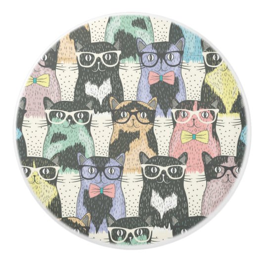 Hipster Cute Cats Pattern Keramische Knop (Voorkant)