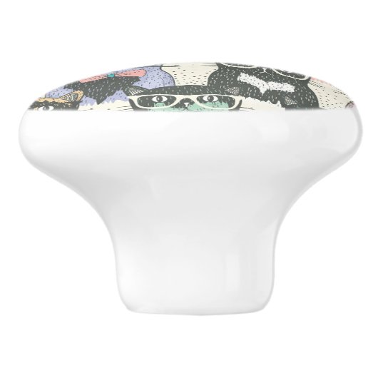 Hipster Cute Cats Pattern Keramische Knop (Zijkant)