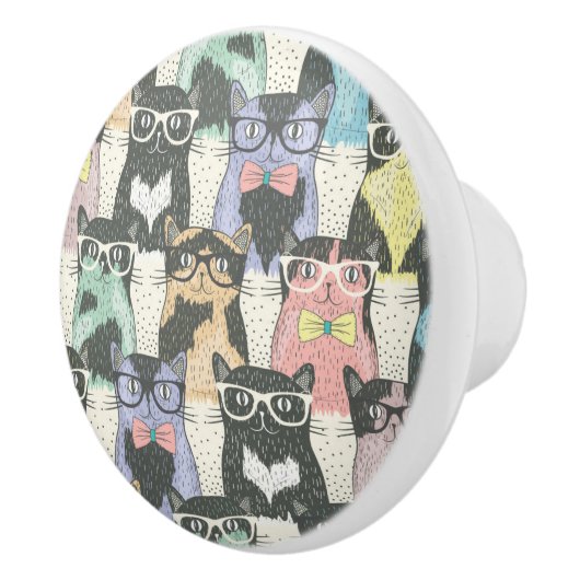 Hipster Cute Cats Pattern Keramische Knop (Rechts)