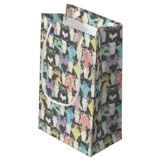 Hipster Cute Cats Pattern Klein Cadeauzakje (Achterkant Gekanteld)