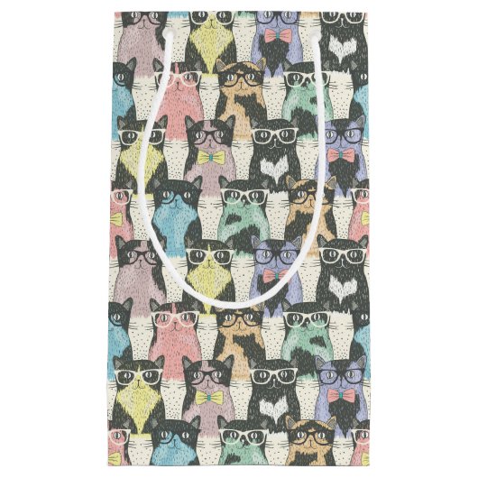 Hipster Cute Cats Pattern Klein Cadeauzakje (Voorkant)
