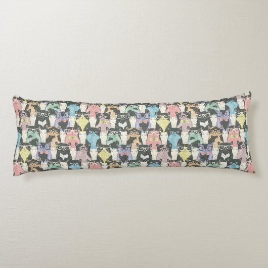 Hipster Cute Cats Pattern Lichaamskussen (Achterkant)