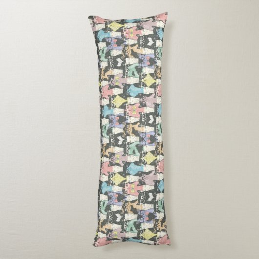 Hipster Cute Cats Pattern Lichaamskussen (Achterkant (Verticaal))