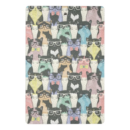 Hipster Cute Cats Pattern Mini Klembord (Achterkant)