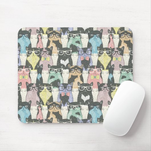 Hipster Cute Cats Pattern Muismat (Met muis)