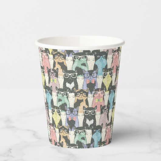 Hipster Cute Cats Pattern Papieren Bekers (Links)