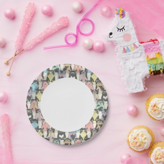 Hipster Cute Cats Pattern Papieren Bordje (Feest)