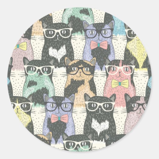 Hipster Cute Cats Pattern Ronde Sticker (Voorkant)