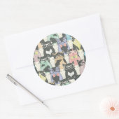 Hipster Cute Cats Pattern Ronde Sticker (Envelop)