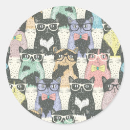 Hipster Cute Cats Pattern Ronde Sticker
