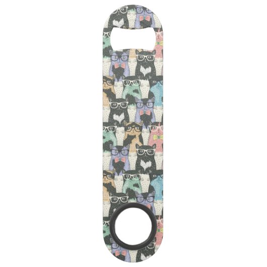 Hipster Cute Cats Pattern Speed Flessenopener (Achterkant)