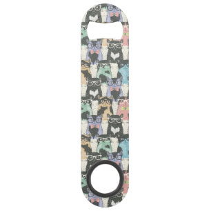 Hipster Cute Cats Pattern Speed Flessenopener