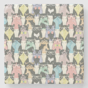 Hipster Cute Cats Pattern Stenen Onderzetter