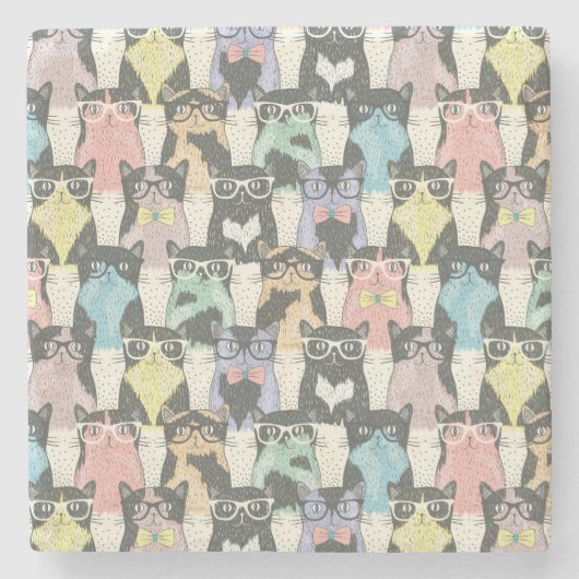 Hipster Cute Cats Pattern Stenen Onderzetter (Voorkant)