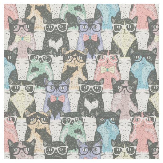 Hipster Cute Cats Pattern Stof (Close Up)