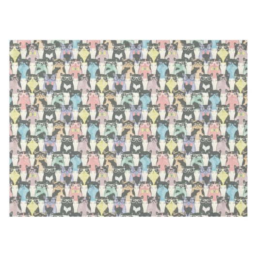 Hipster Cute Cats Pattern Tafelkleed (Voorkant (Horizontaal))