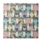 Hipster Cute Cats Pattern Tegeltje (Voorkant)
