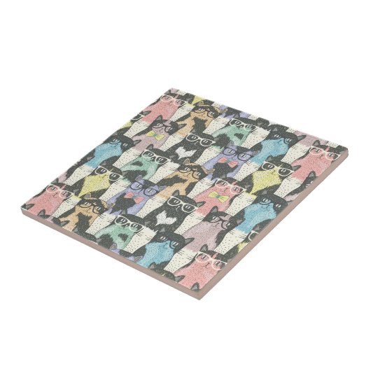 Hipster Cute Cats Pattern Tegeltje (Zijkant)
