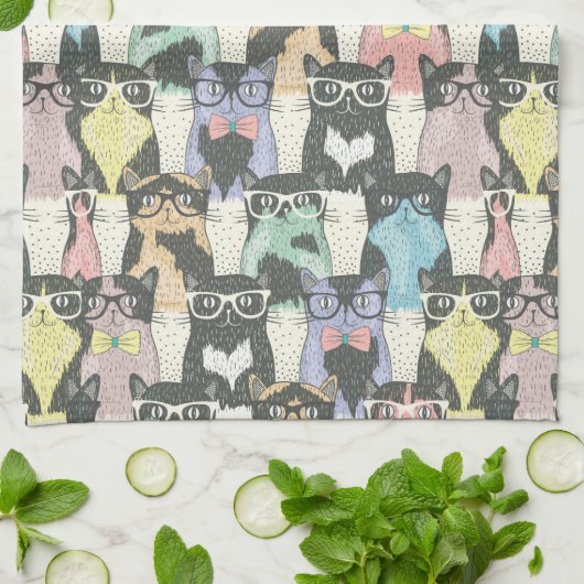 Hipster Cute Cats Pattern Theedoek (Gevouwen)