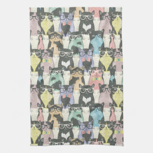 Hipster Cute Cats Pattern Theedoek