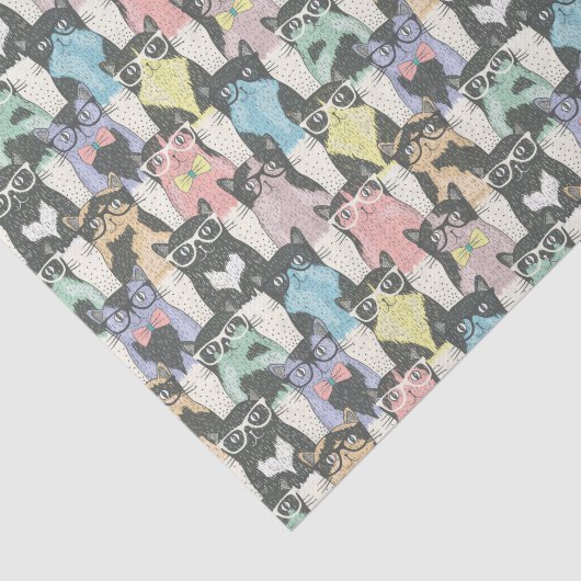 Hipster Cute Cats Pattern Tissuepapier (Detail)