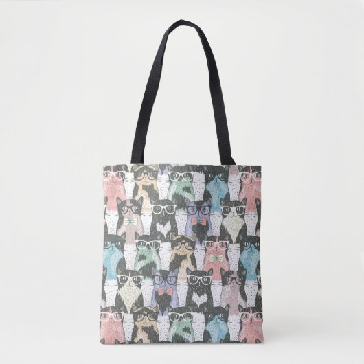 Hipster Cute Cats Pattern Tote Bag (Voorkant)