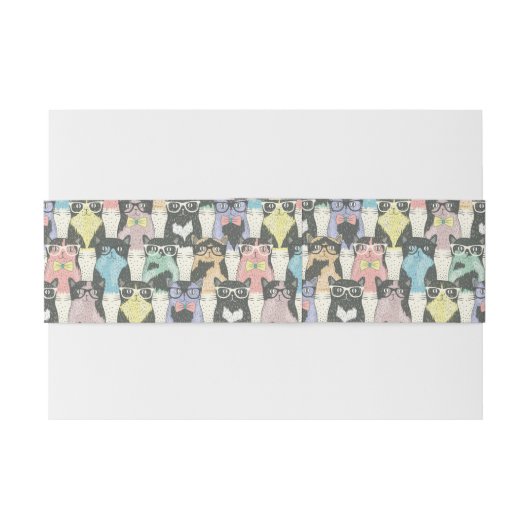 Hipster Cute Cats Pattern Uitnodigingen Wikkel (Achterkant Voorbeeld)