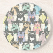 Hipster Cute Cats Pattern Zandsteen Onderzetter (Voorkant)
