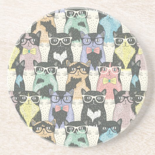 Hipster Cute Cats Pattern Zandsteen Onderzetter (Voorkant)