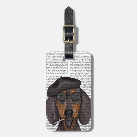 Hipster Dachshund Black en Tan Bagagelabel (Voorkant verticaal)