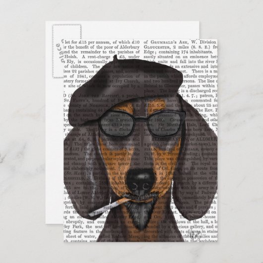 Hipster Dachshund Black en Tan Briefkaart (Voorkant / Achterkant)