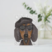 Hipster Dachshund Black en Tan Briefkaart (Staand voorkant)