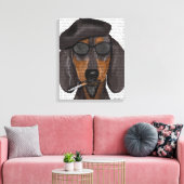 Hipster Dachshund Black en Tan Canvas Afdruk (Insitu (Woonkamer))
