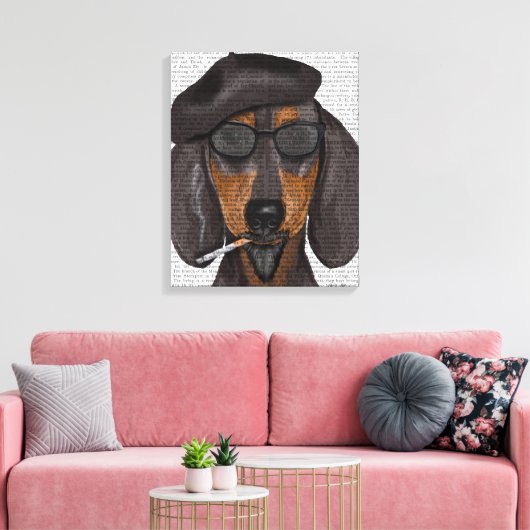 Hipster Dachshund Black en Tan Canvas Afdruk (Insitu (Woonkamer))