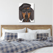 Hipster Dachshund Black en Tan Canvas Afdruk (Insitu (Slaapkamer))