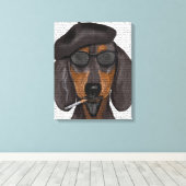 Hipster Dachshund Black en Tan Canvas Afdruk (Insitu (Houten vloer))