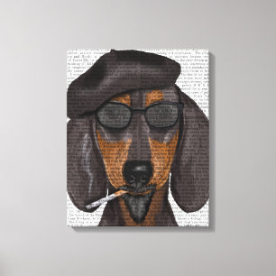 Hipster Dachshund Black en Tan Canvas Afdruk