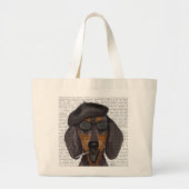 Hipster Dachshund Black en Tan Grote Tote Bag (Voorkant)