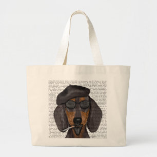 Hipster Dachshund Black en Tan Grote Tote Bag