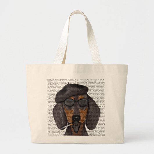 Hipster Dachshund Black en Tan Grote Tote Bag (Voorkant)