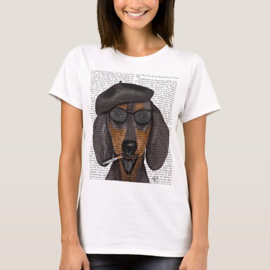 Hipster Dachshund Black en Tan T-shirt (Voorkant)