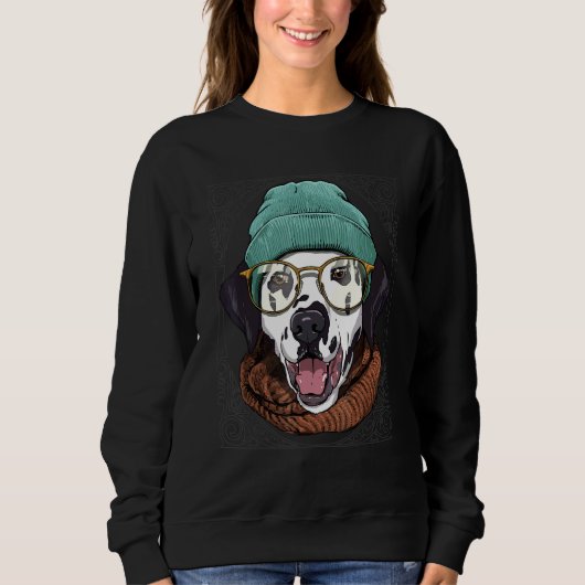 Hipster Dalmatian Animal Wearing Sunglasses Pet Do Trui (Voorkant)