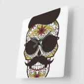 Hipster Day of the Dead Skull Vierkante Klok (Hoek)
