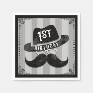 Hipster de heer Mustache Pet Glasses 1st Birthday  Servet