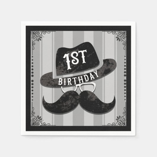 Hipster de heer Mustache Pet Glasses 1st Birthday  Servet (Voorkant)
