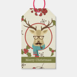 Hipster Deer Kerstmis Cadeaulabel