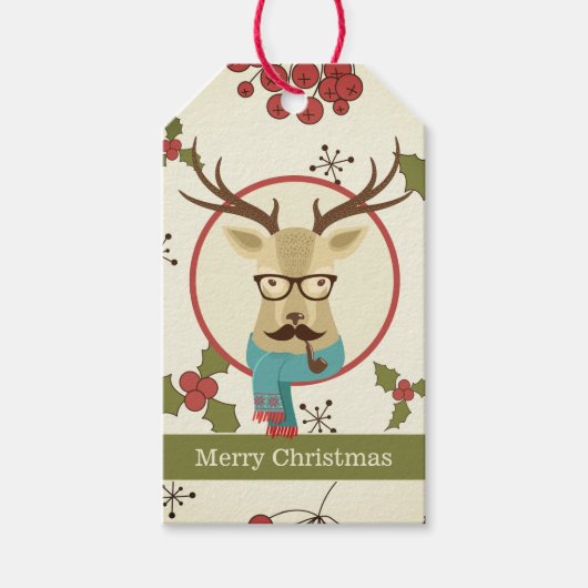 Hipster Deer Kerstmis Cadeaulabel (Voorkant)