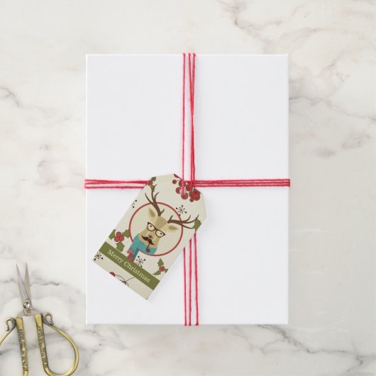 Hipster Deer Kerstmis Cadeaulabel (Met Touw)