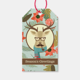 Hipster Deer Kerstmis Cadeaulabel